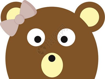 棕色熊头部有灰弓卡通矢量彩色绘画或插图图片