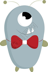 一个蓝色的快乐眼神怪物红领带和两颗尖牙漫画矢量彩色或插图图片