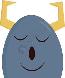 蓝色沉睡的快乐怪物有两个黄角卡通矢量彩色图画或插图片