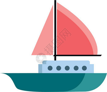蓝色的船有粉色帆矢量元素图片