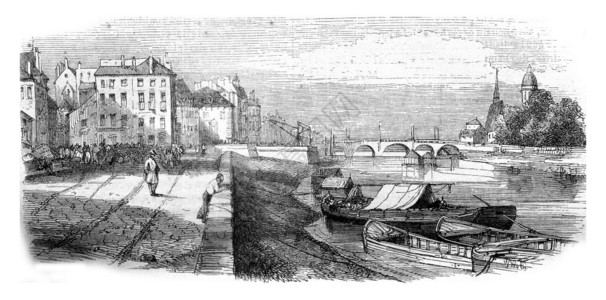 SaoneetLouire省SaunesChalonssurSaoneSaoneLouire码头的视图1845年的Magasin图片