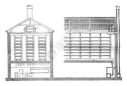 车间的丝虫通风装置适用于丝虫刻有古老文字的插图MagasinPittoresque1845年图片