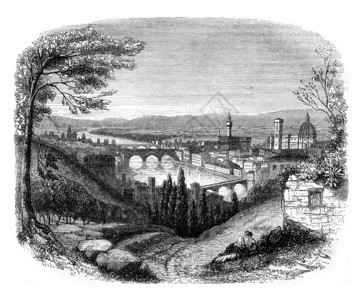 佛罗伦萨从SanMiniato1845年的MagasinPittoresque刻有古老的插图图片