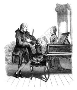 莫扎特他的妹和父亲在巴黎1845年的MagasinPittoresque图片