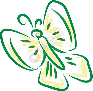 绿色和黄蝴蝶矢量颜绘画或插图图片