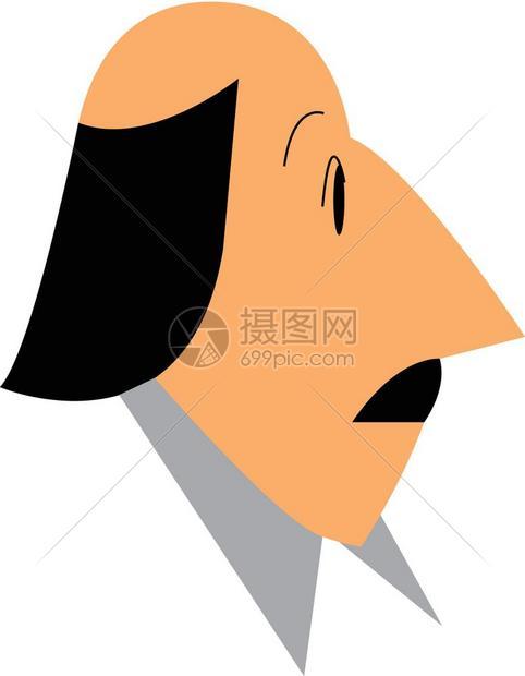 秃顶男子有黑色头发和芥末矢量彩色绘画或插图图片