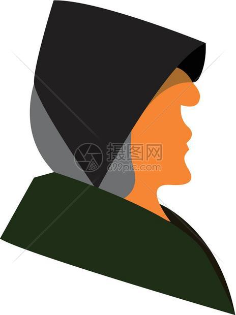 身戴黑帽子和绿色大衣矢量彩绘画或插图的白发老太婆图片