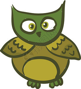 绿色猫头鹰带有半圆形面矢量颜色图或插图片