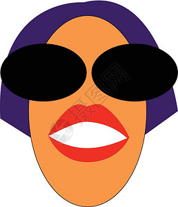 身着墨镜有紫色头发和红嘴唇笑着矢量彩色绘画或插图的妇女脸部图片