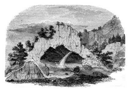 Mount剖面图是平淡的间歇喷泉FonsancheGard刻有古老的插图MagasinPittoresque1847年图片