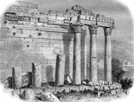 马加辛皮托雷斯克185年Balbek太阳寺的Colonnade古代雕刻的插图图片