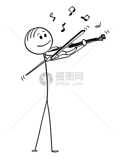 卡通棒图绘制音乐家小提琴在上演奏音乐的概念插图笔来自器插画图片