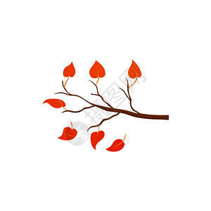 心理图标白色背景的卡通风格分支图标上黄叶分支图标上的黄叶卡通风格