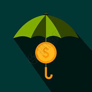 伞式图标下的美元符号蓝色背景的平板风格伞式图标下的美元符号平板风格图片