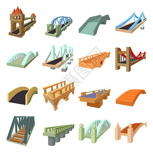 哈尔滨铁路特大桥在白色背景上隔离的卡通风格桥图标插画