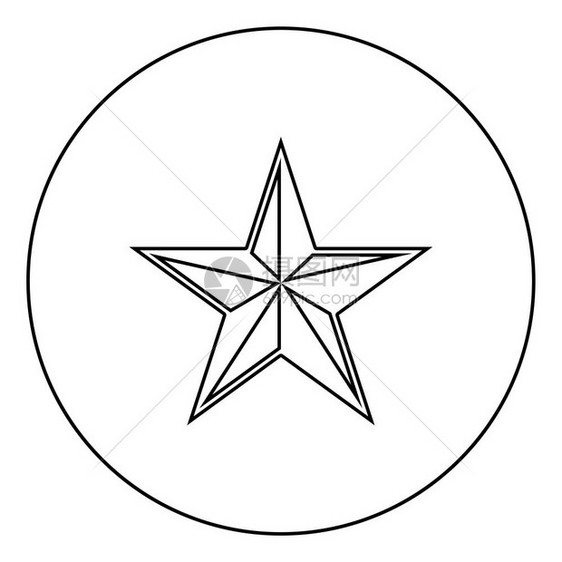 五角星图标在圆轮廓黑色矢量说明平板样式简单图像图片