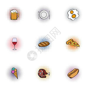 快速食品图标集用于网络的9个快速食物矢量图标的流行艺术插图快速食品标集流行艺术风格图片