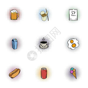 Calorie食品图标集Popart插图9卡路里食物矢量图标用于网络食品图标集流行艺术风格图片