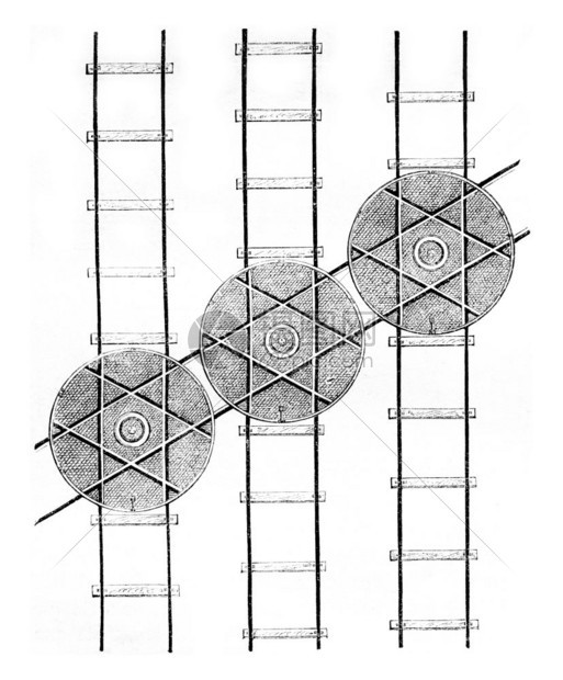 枢纽三条平行的轨迹和斜纹古老的刻画插图186年MagasinPittoresque图片