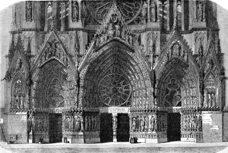 Reims大教堂入口1869年MagasinPittoresque图片