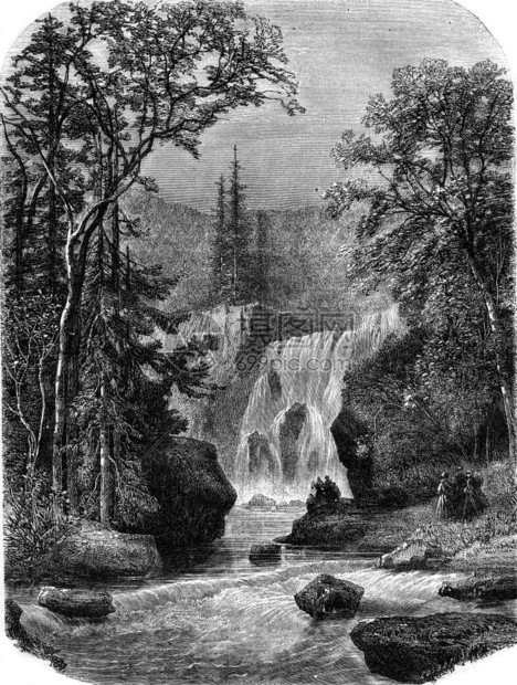 GeroldsauerWaterfall1869年的MagasinPittoresque刻有古老的插图图片