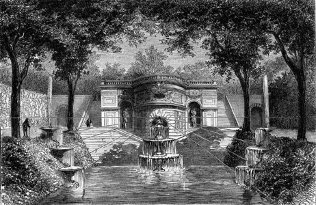 古老的鲁伊勒城堡喷泉计划高地和视角1869年的马加辛皮托雷斯克图片