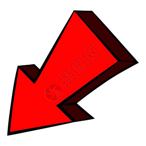 箭头图标在卡通样式中的图标以孤立矢量显示红左向下箭头图标卡通插画