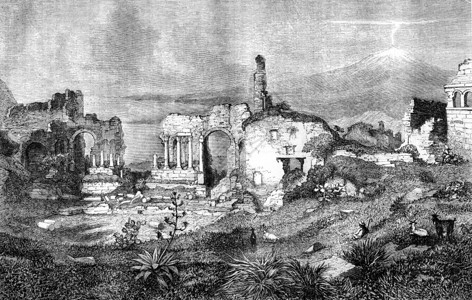 塔米纳剧院的废墟西里1870年的马加辛皮托罗尔克图片