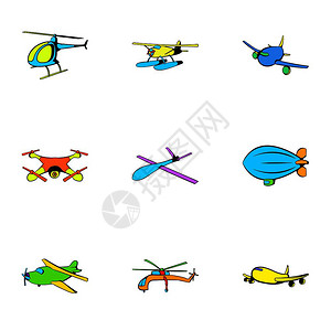卡通小战士jet图标集卡通插图显示9个用于网络的喷气矢量图标集卡通