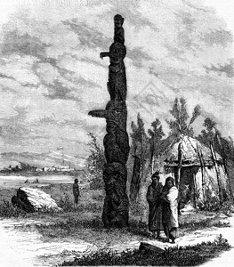 北美的辛普森堡印地安人雕塑Piher木制堆叠数字1873年的MagasinPittoresque图片
