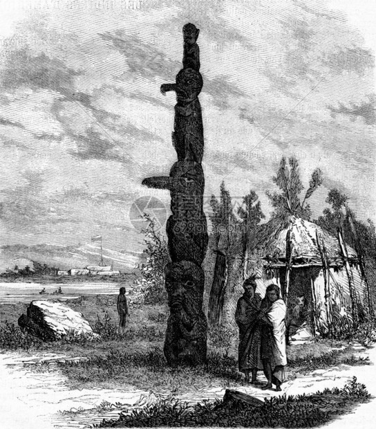 北美的辛普森堡印地安人雕塑Piher木制堆叠数字1873年的MagasinPittoresque图片