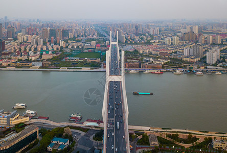 上海市下城南浦大桥空中景象亚洲智能城市的金融区和商业中心摩天大楼和高的顶层景象图片