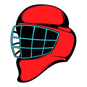 红曲棍球头盔带有笼形图标在漫画风格的图标中以卡通风格作为孤立的矢量插图红曲球头盔带有笼形图标卡通图片