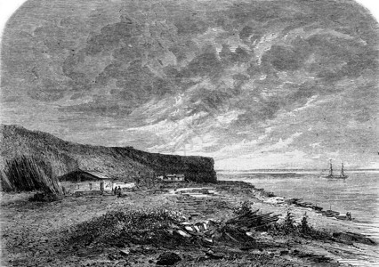CliffEsnandesBouchots低潮古老的刻画插图1873年的MagasinPittoresque图片