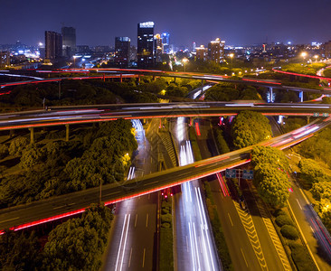 上海市高速公路夜景建筑结构概念图片