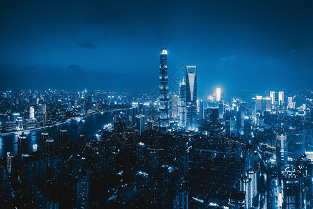 上海市心空景象亚洲智能城市的金融区和商业中心夜幕天梯和高楼大图片