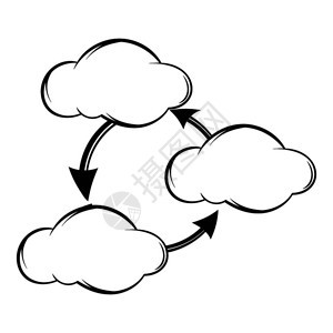 在卡通风格的孤立矢量插图中三个云互相交流的图标三个云互相交流的图标图片