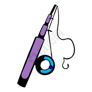 卡通风格紫色鱼竿矢量插图图片