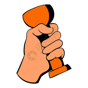 荣耀嘉奖手握奖杯图标以卡通风格中的图标表示孤立矢量插图手握奖杯标