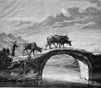 Dutuit先生的收藏品Rouen在桥上1876年MagasinPittoresque刻有古老的插图图片