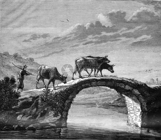 Dutuit先生的收藏品Rouen在桥上1876年MagasinPittoresque刻有古老的插图图片