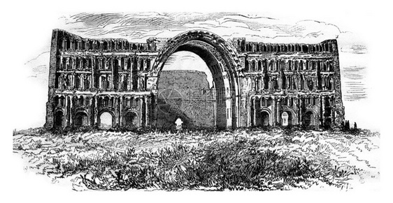 1876年在Ctesiphon的ParvizKhosrau宫的废墟中面部刻有古老的插图MagasinPittoresque187图片