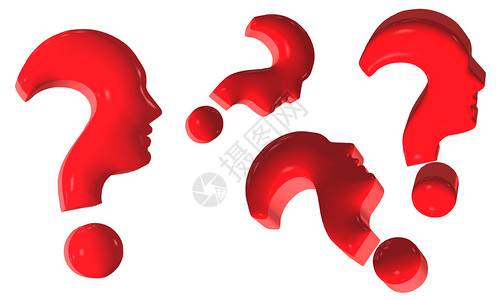 概念孤立的红色问题标志在白背景的简介中形成人面孔3d插图图片