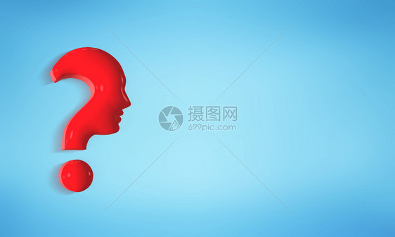 以蓝色背景显示人类形象的孤立红色问题标记3d插图图片