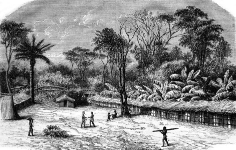 加蓬的一个村庄1876年的MagasinPittoresque图片