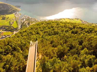 挪威斯堪的纳维亚旅游度假和行空中观点斯特加坦的Fjord认为挪威图片