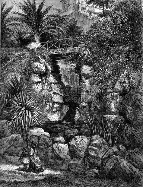 Genes在ParkwayAcquaSola187年的MagasinPittoresque刻有古老的插图图片