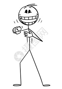 大树画矢量卡通插图描绘疯狂或的男子人用手指对着观众或照相机指着