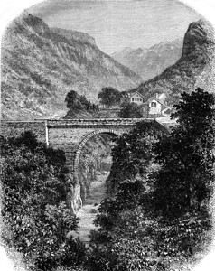 桥靠近热泉和古斯特下比利牛的村落187年马加辛皮托罗尔克图片