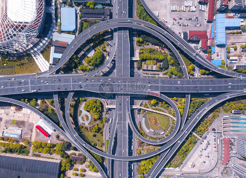 上海市环形高速公路建筑鸟瞰图